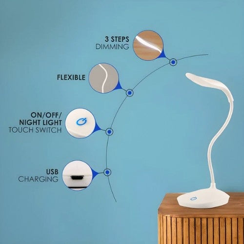 Touch-Control LED Study Lamp with Adjustable Neck and Rechargeable Battery